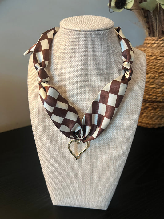 Brown Checkered Scarf Necklace