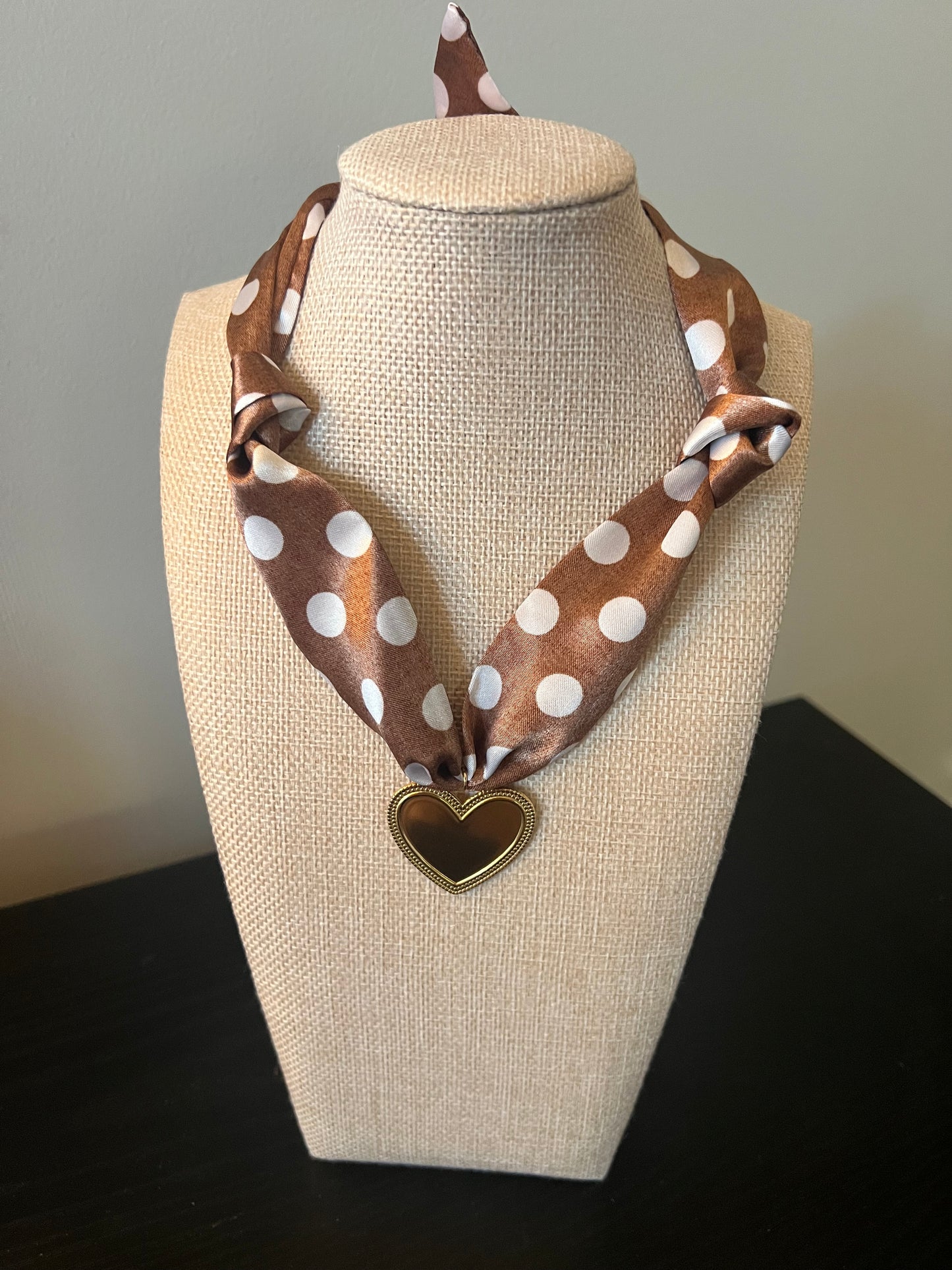 Tan Polka Dot Scarf Necklace