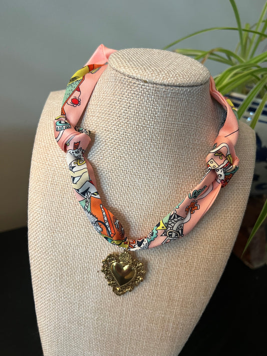 Pink Heart Scarf Necklace