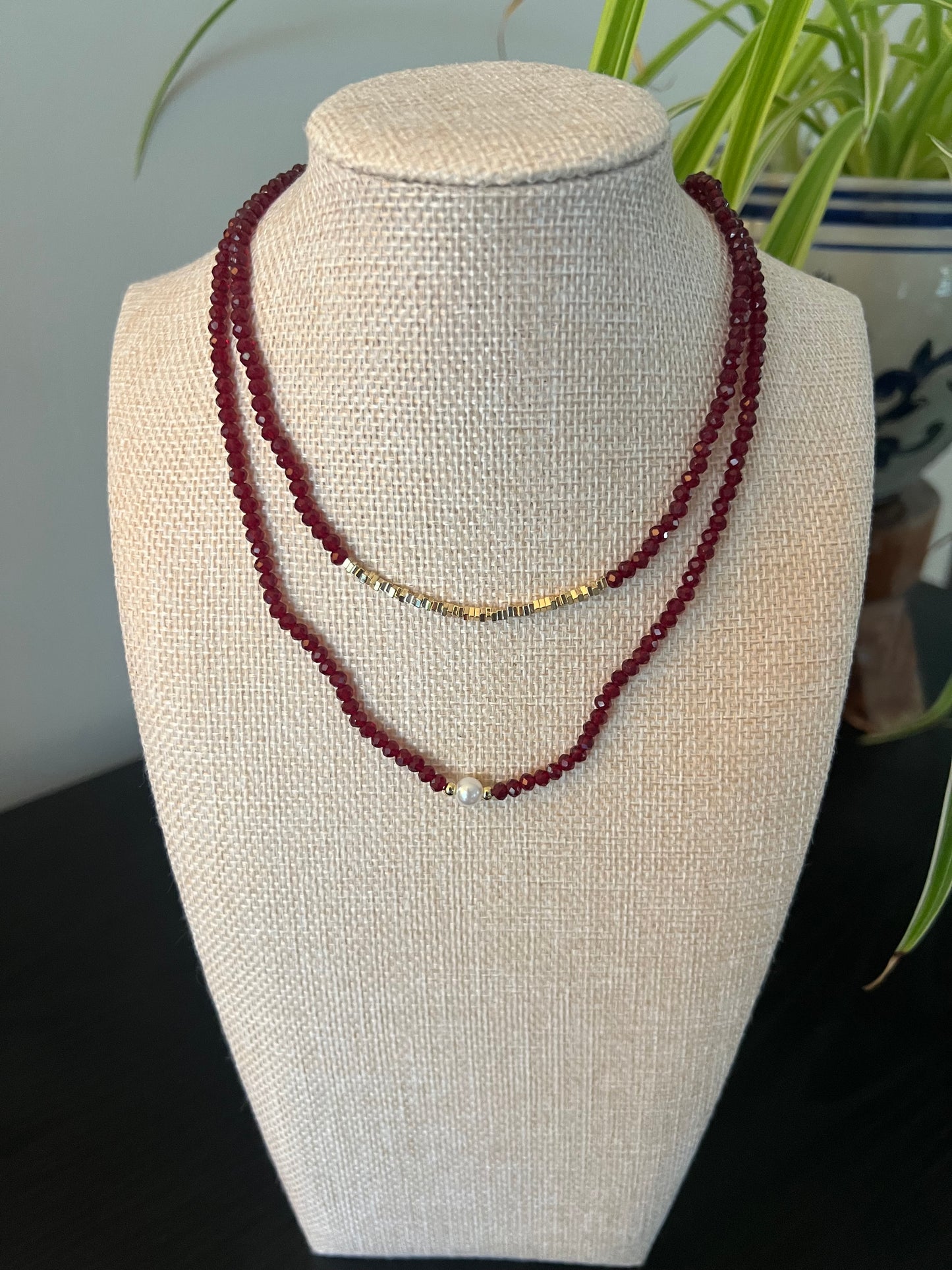Maroon Beaded Necklace