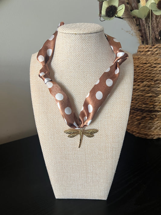 Tan Polka Dot Scarf Necklace