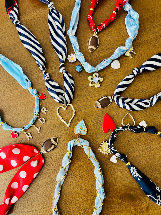 Navy Heart Charm Bandana Necklace
