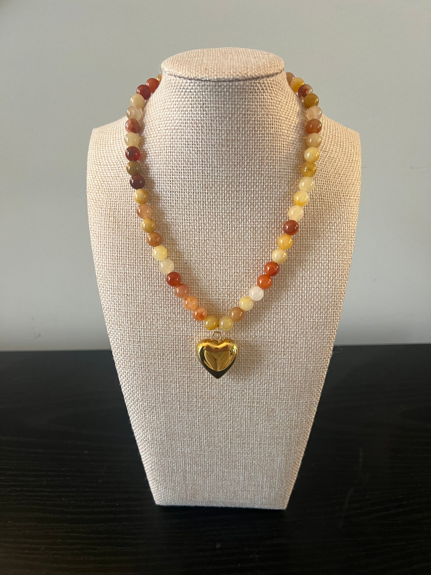 Amber Beaded Heart Necklace