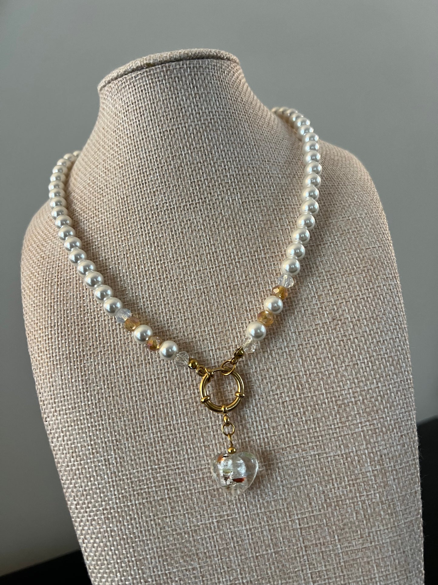 Peal Heart Beaded Necklace