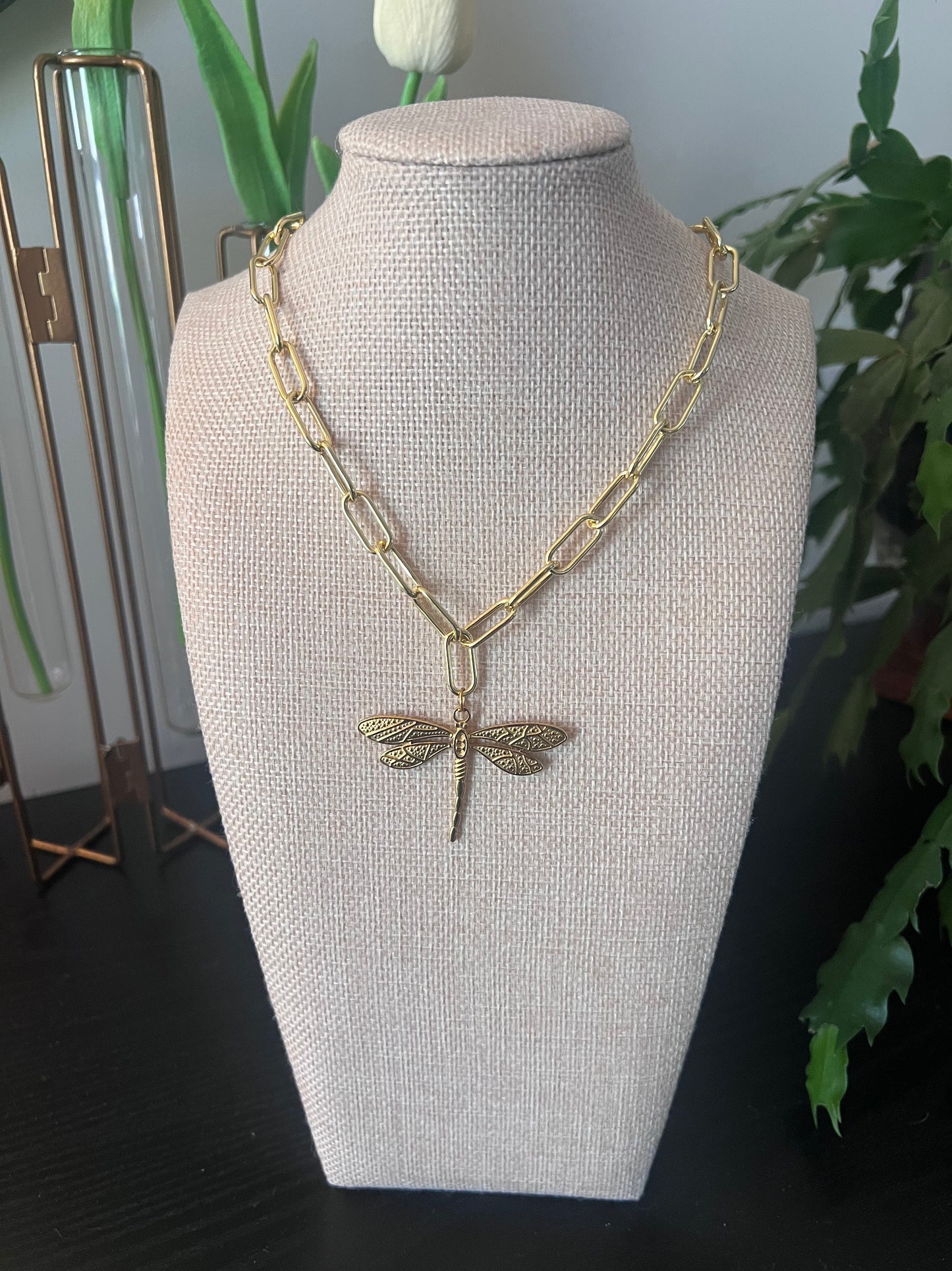 Gold Dragonfly Necklace