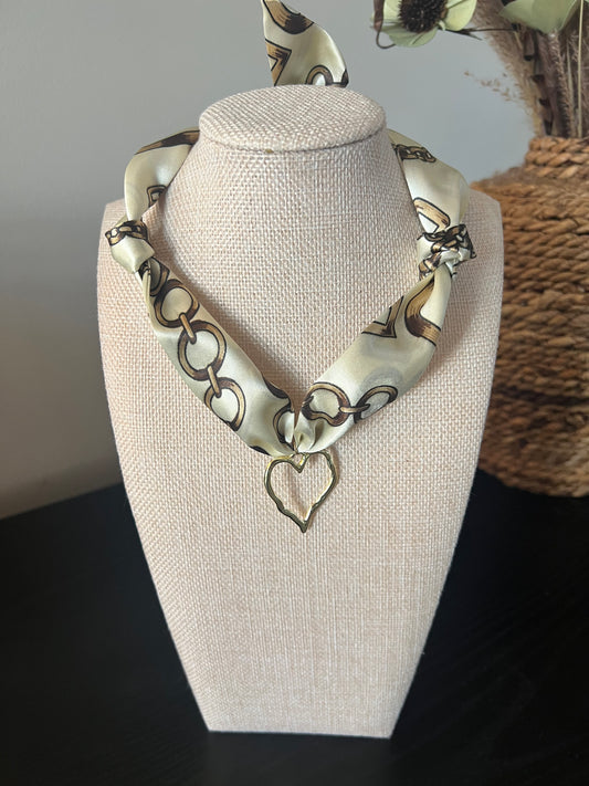 White Chain Print Scarf Necklace