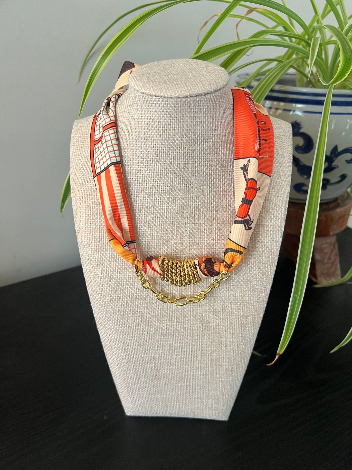 Orange Chain Scarf Necklace