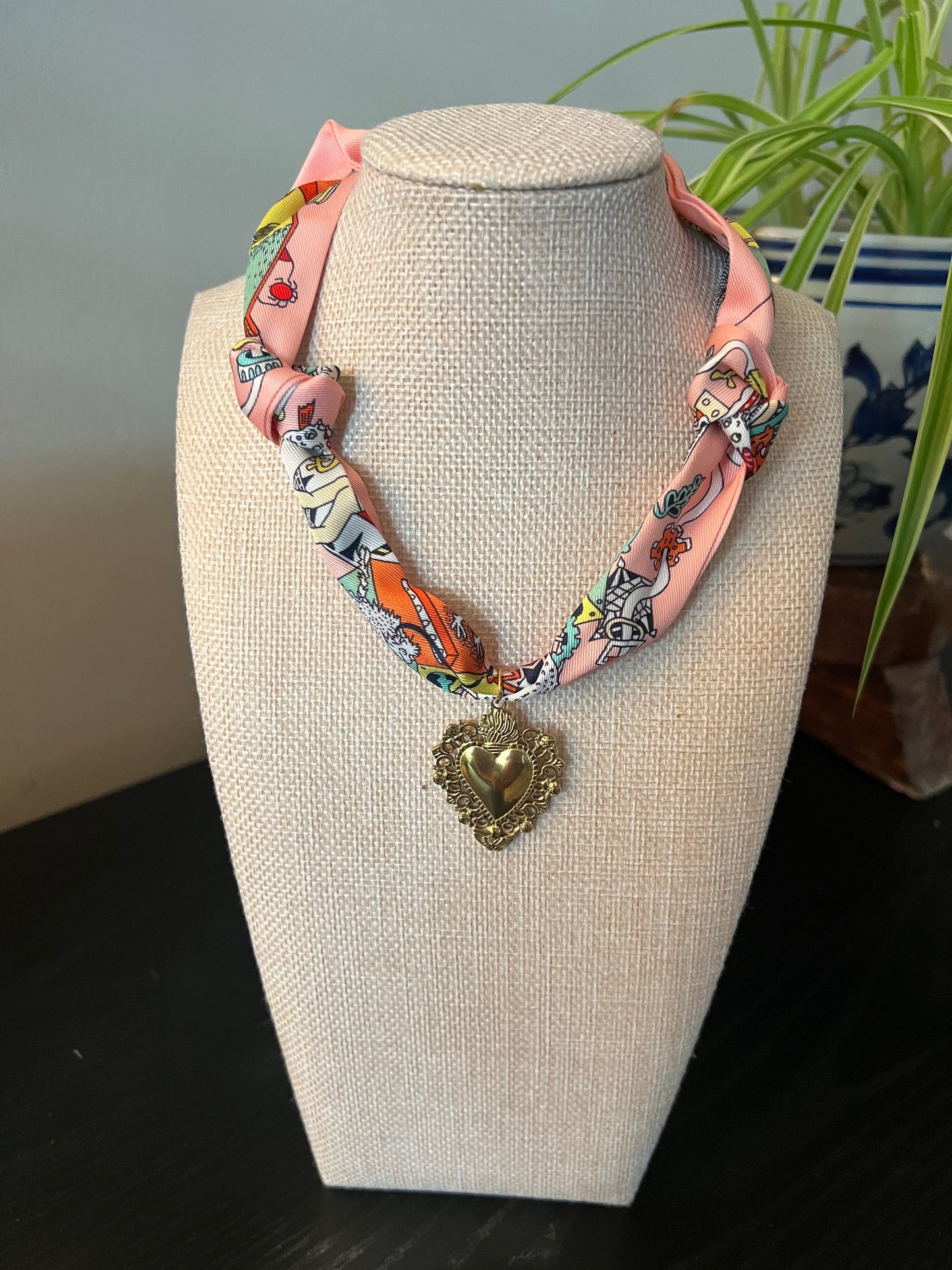 Pink Heart Scarf Necklace