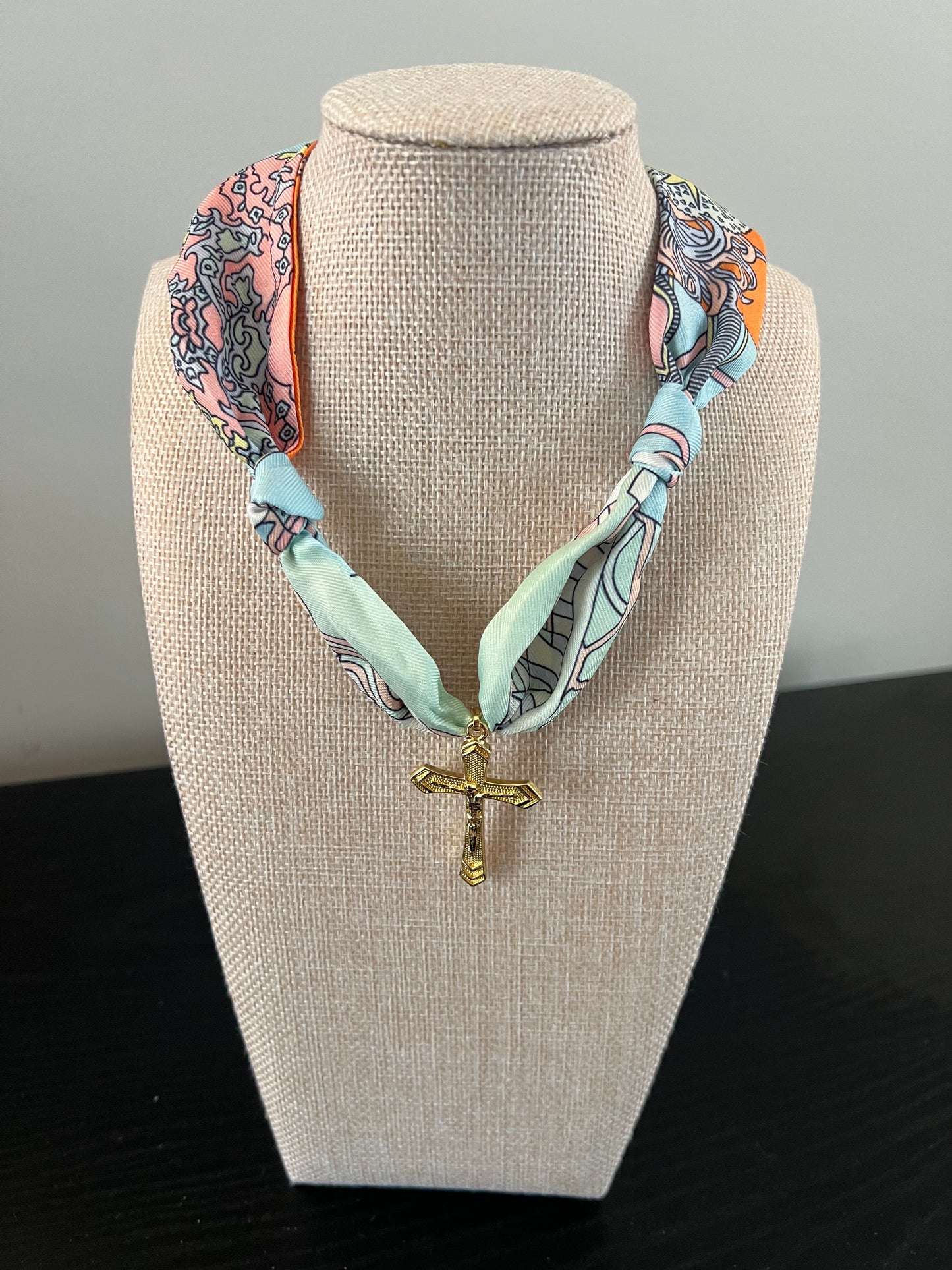 Gold Cross Scarf Necklace