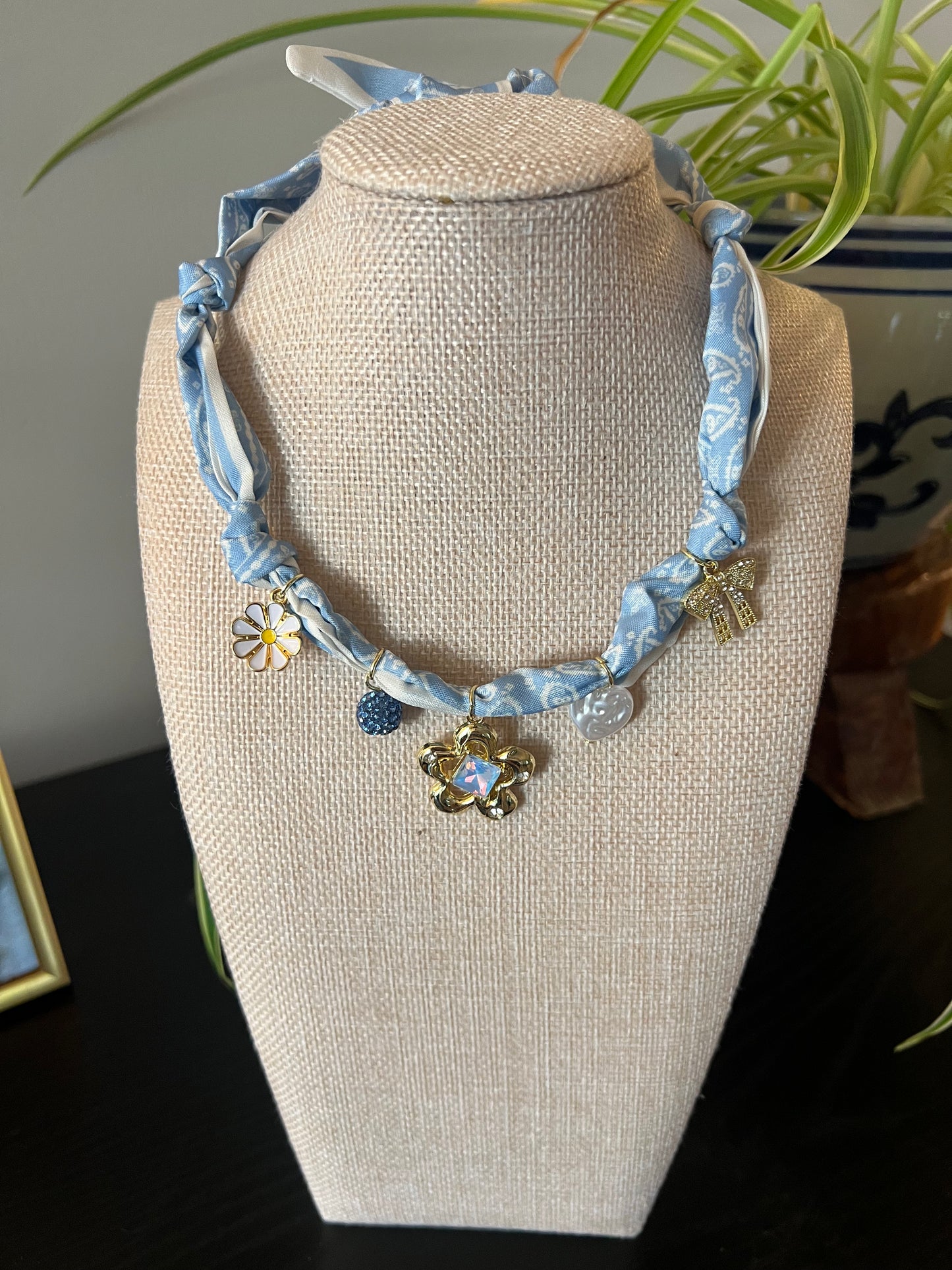 Blue Flower Charm Necklace