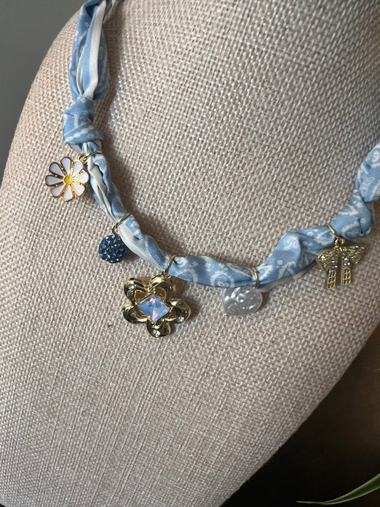 Blue Flower Charm Necklace