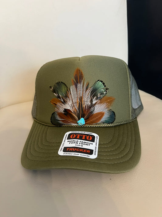 CUSTOM Olive Feather Truckers