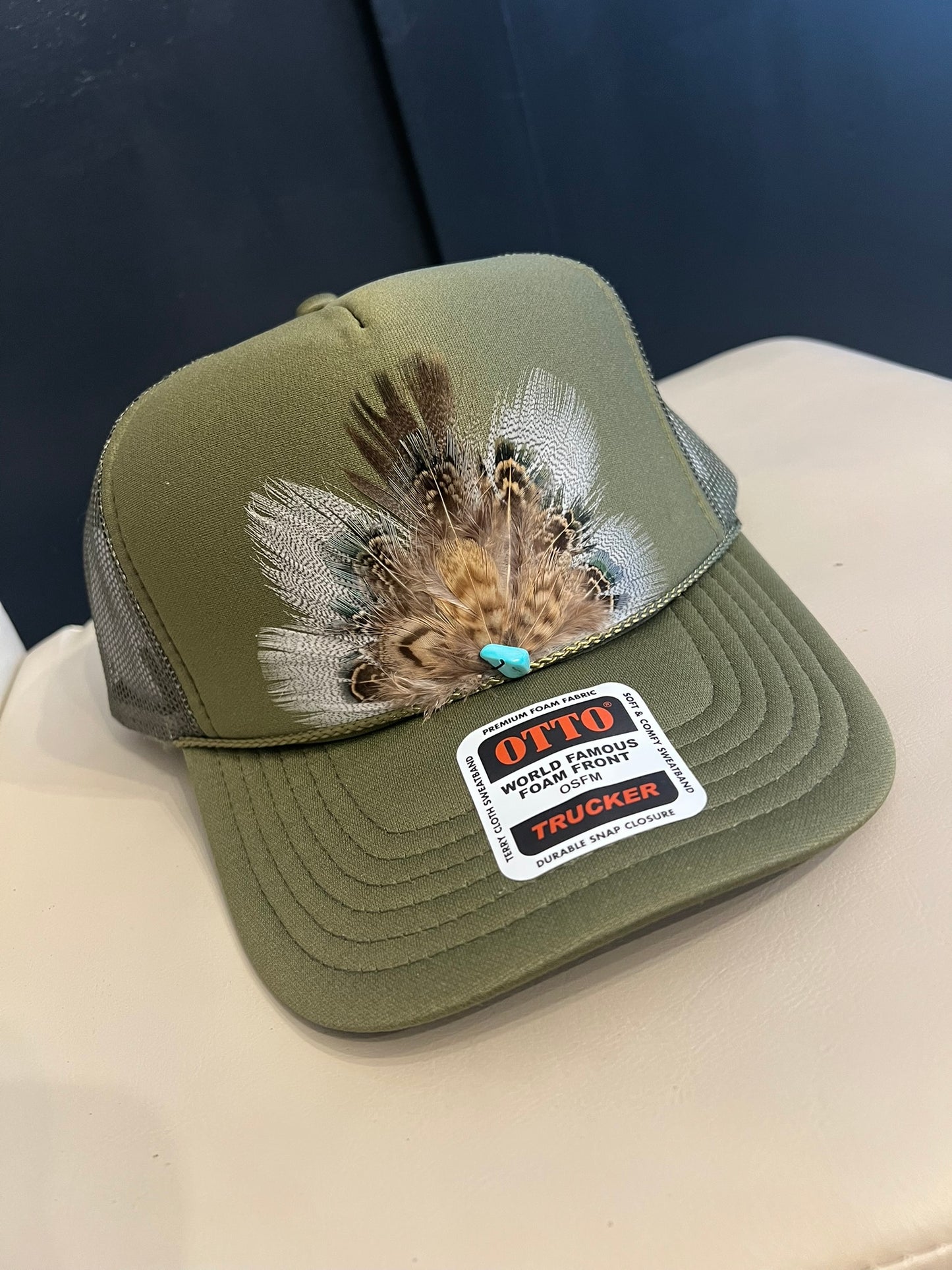 CUSTOM Olive Feather Truckers