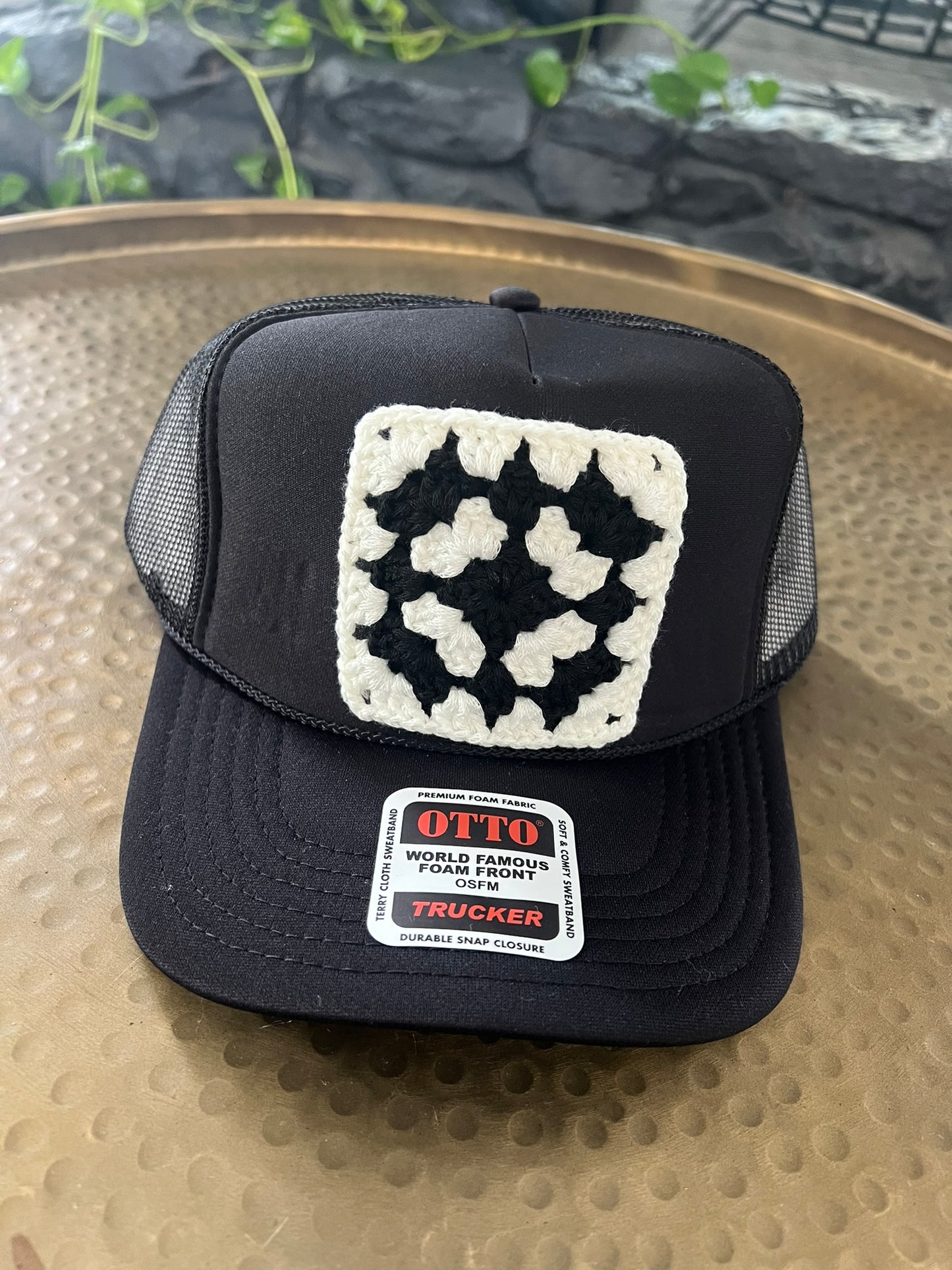Black Granny Square Hat