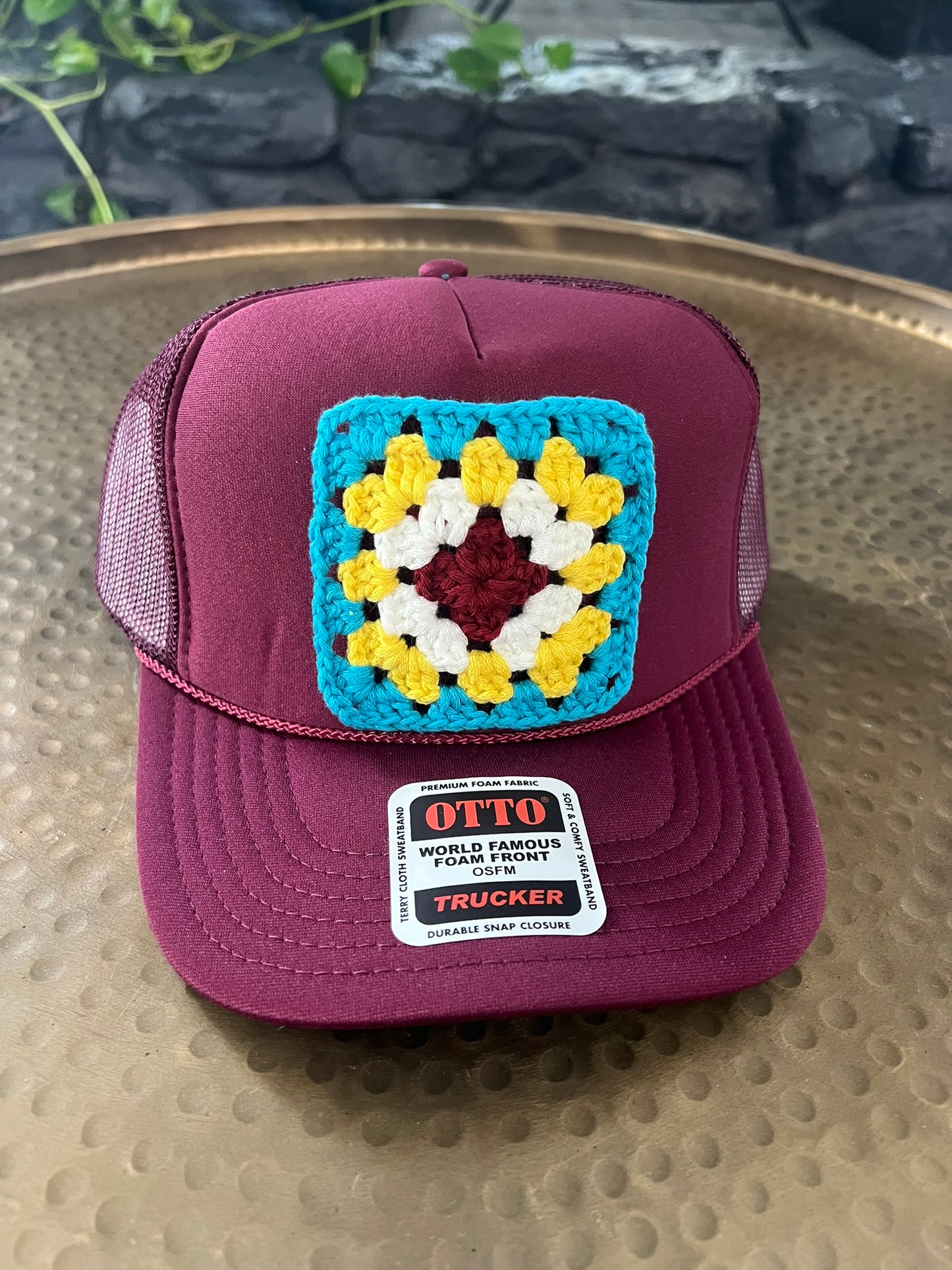 Maroon Granny Square Hat