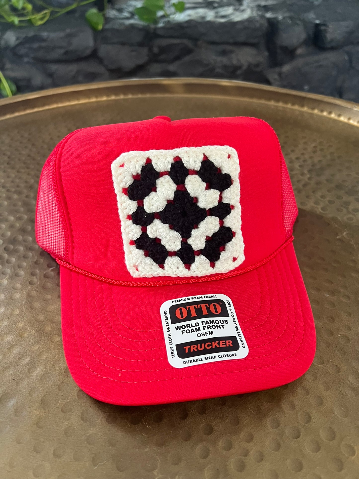 Red Granny Square Hat