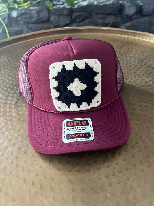 Maroon Granny Square Hat