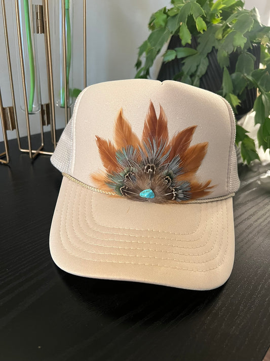 CUSTOM Tan Feather Trucker