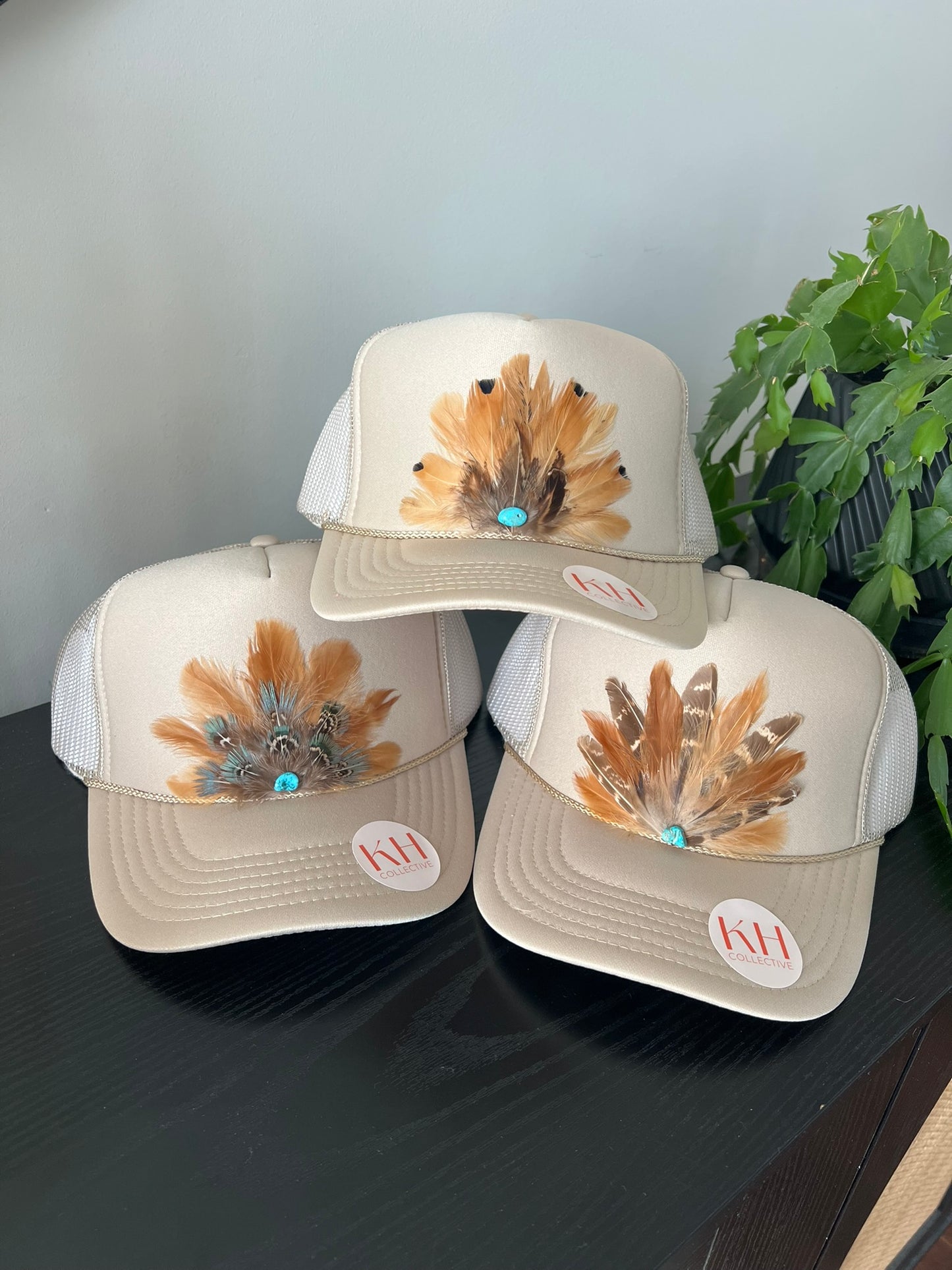 CUSTOM Tan Feather Trucker