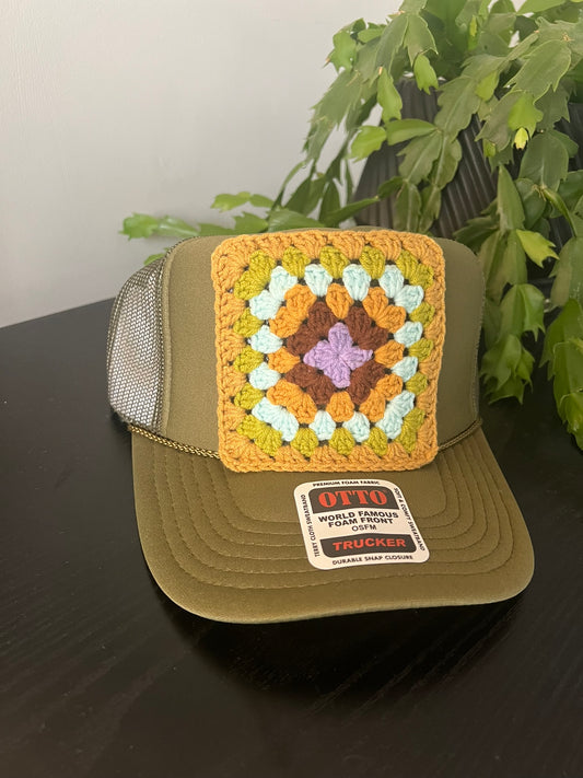 Olive Green Granny Square Hat