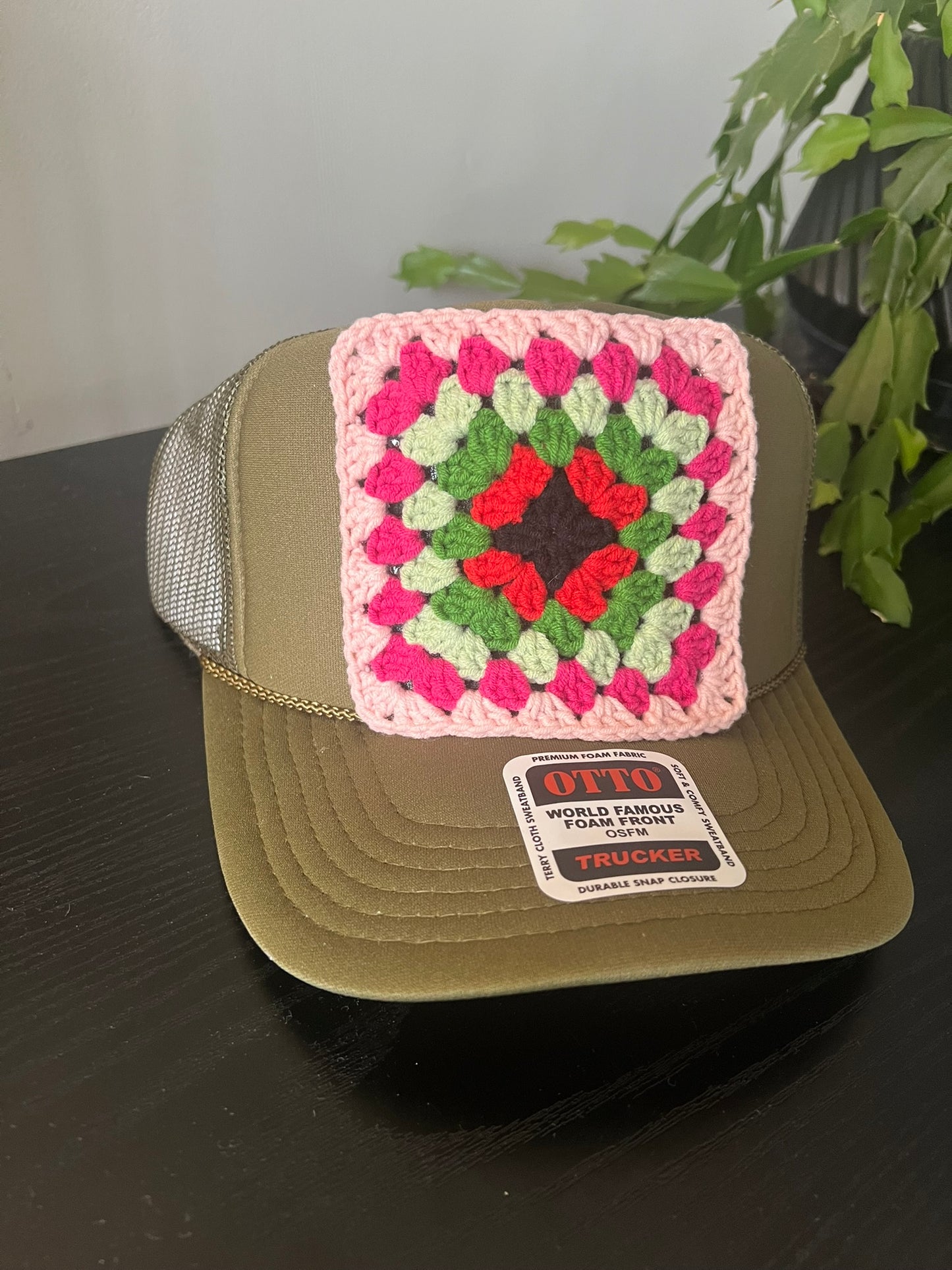 Olive Green Granny Square Hat