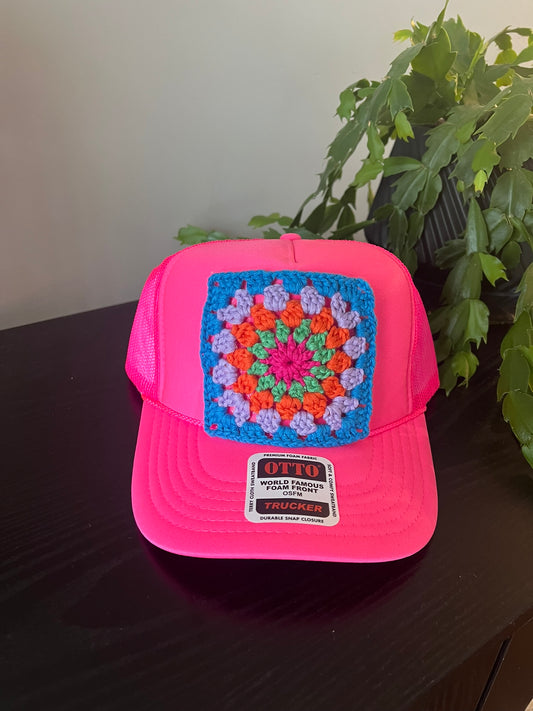 Hot Pink Granny Square Hat