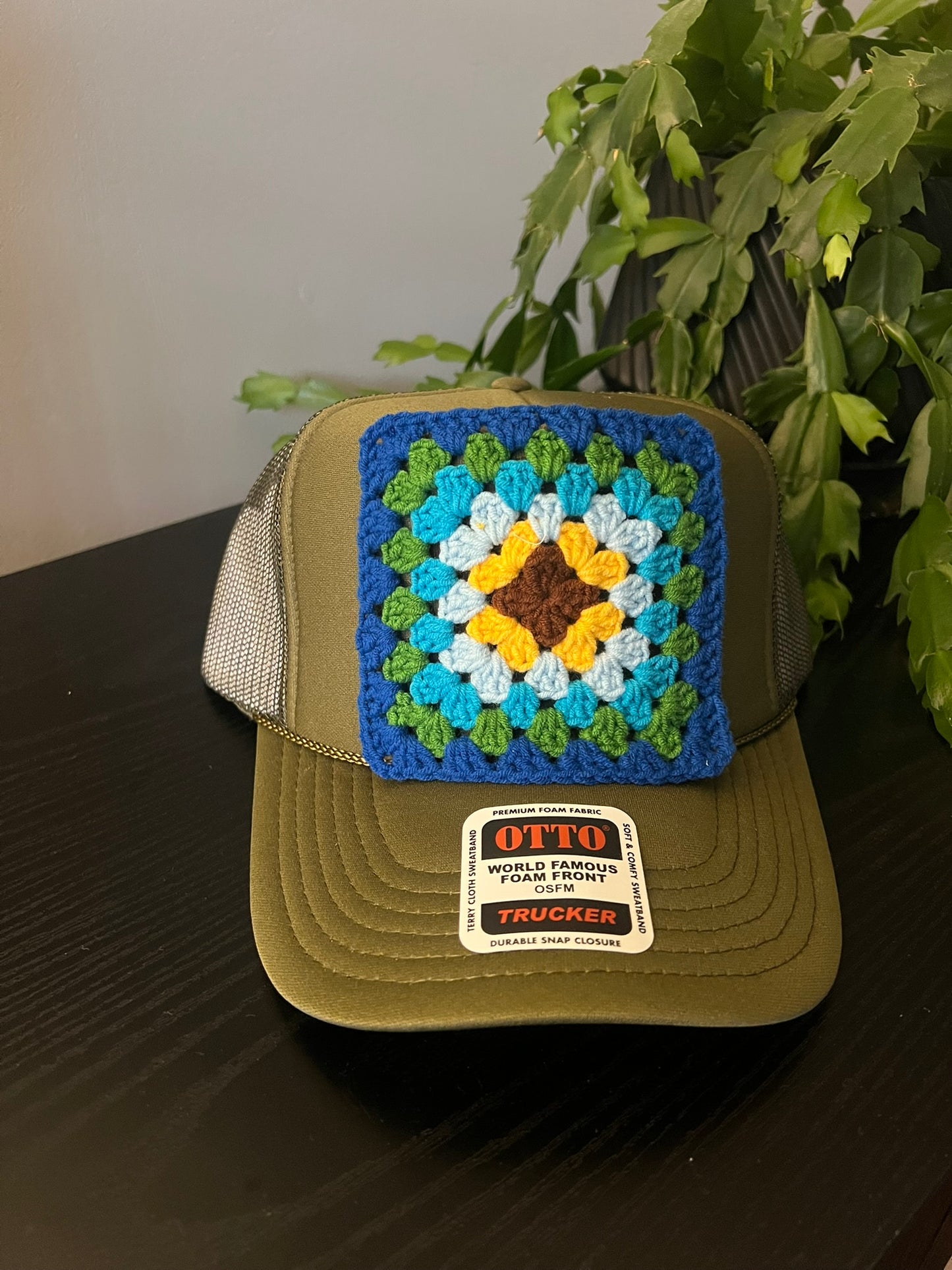 Olive Green Granny Square Hat