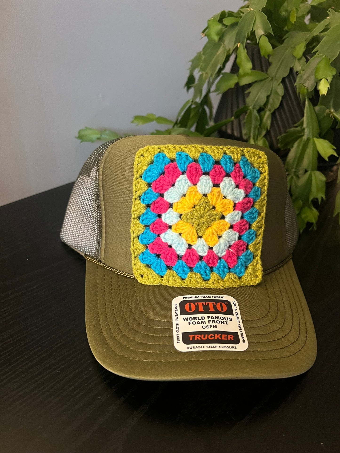 Olive Green Granny Square Hat