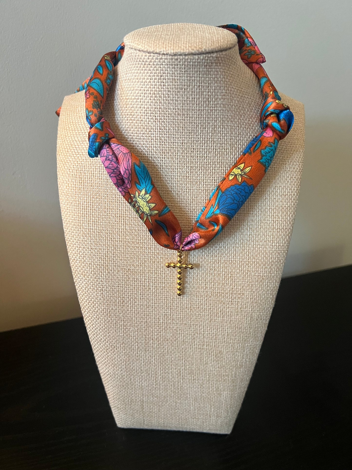 Brown Floral Scarf Necklace