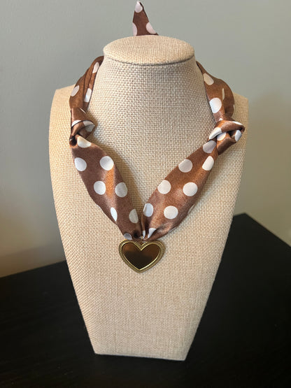 Tan Polka Dot Scarf Necklace