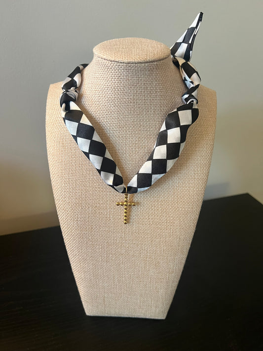 Black Checkered Scarf Necklace