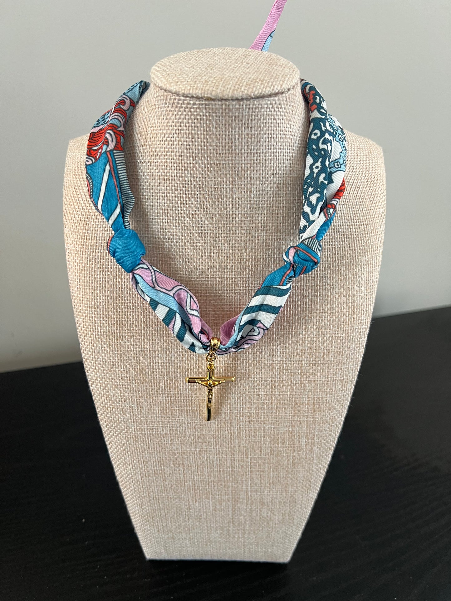 Gold Cross Scarf Necklace