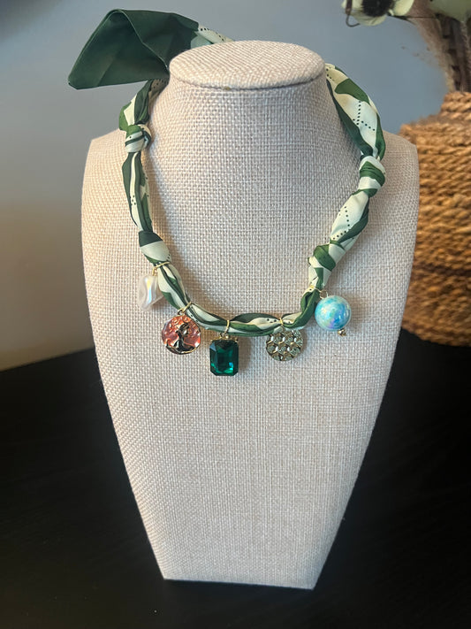 Green Charm Scarf Necklace