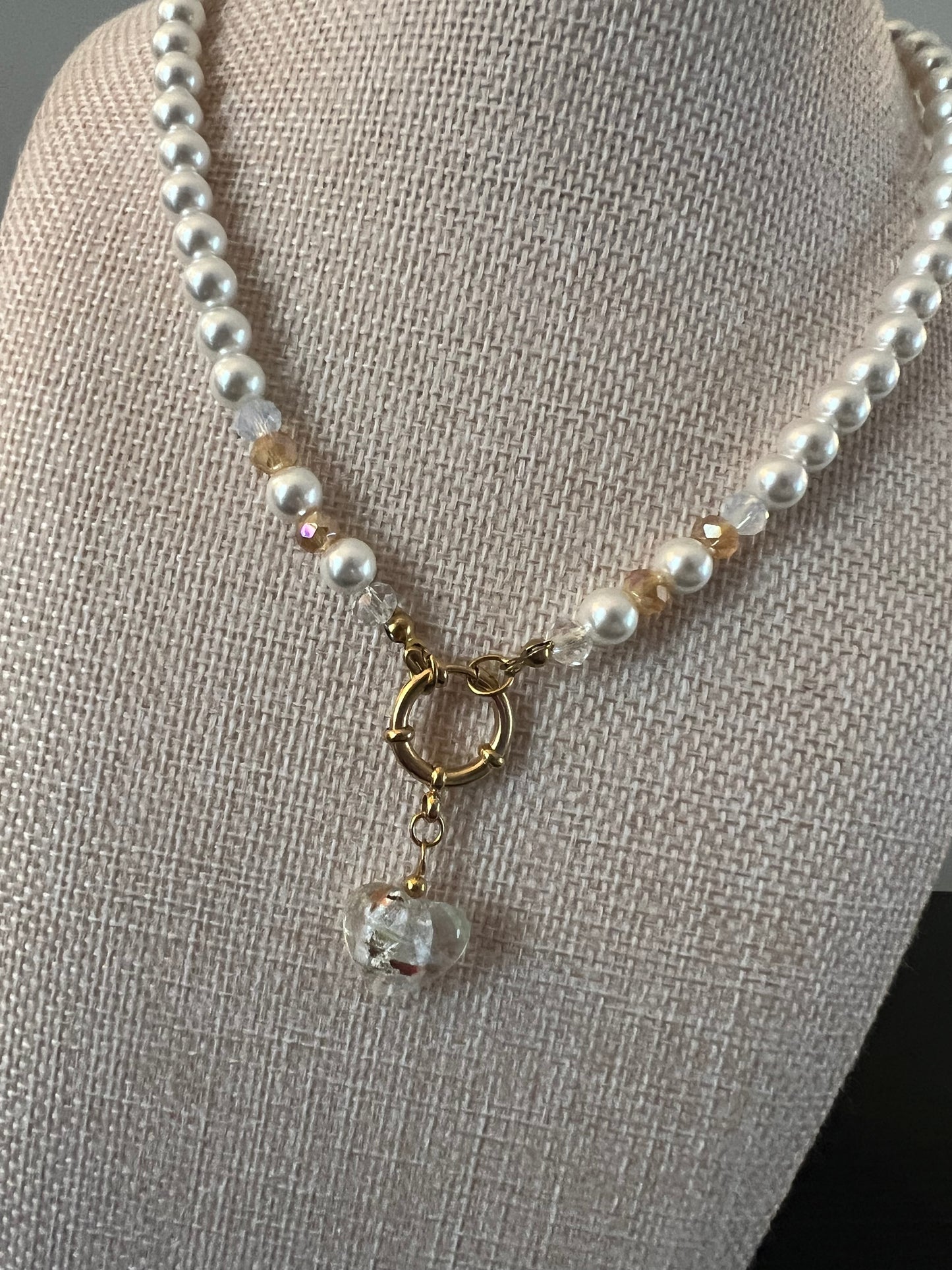 Peal Heart Beaded Necklace