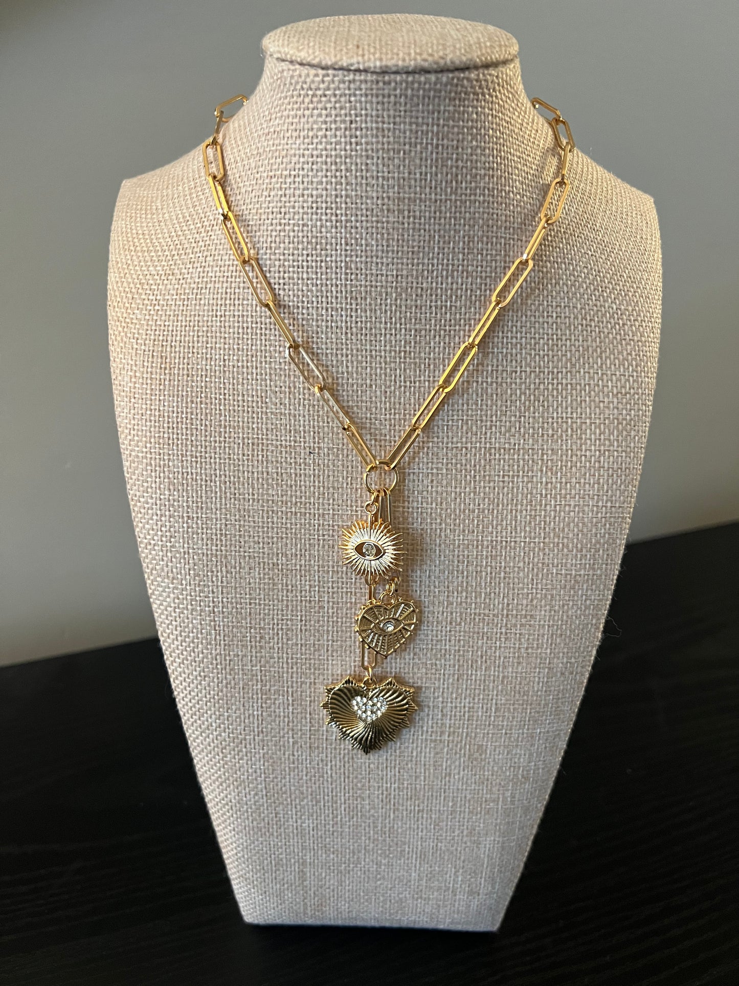 Rhinestone Heart Drop Necklace