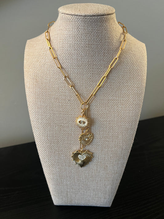 Rhinestone Heart Drop Necklace