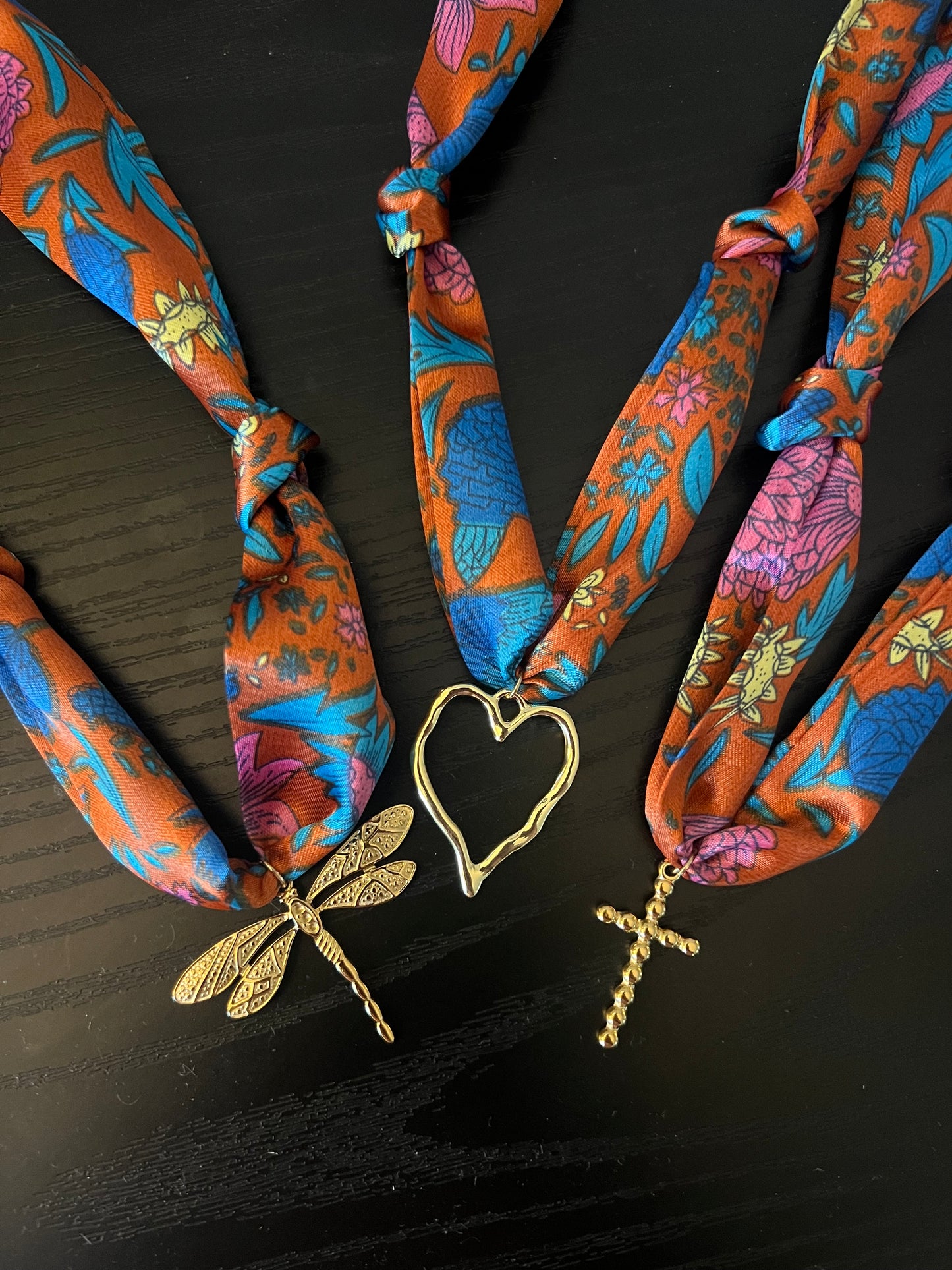 Brown Floral Scarf Necklace