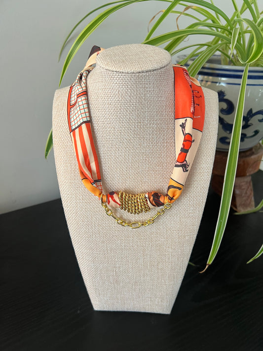 Orange Chain Scarf Necklace