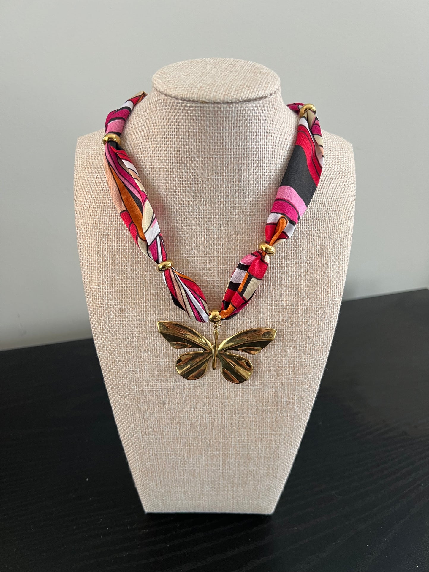 Pink Butterfly Scarf Necklace