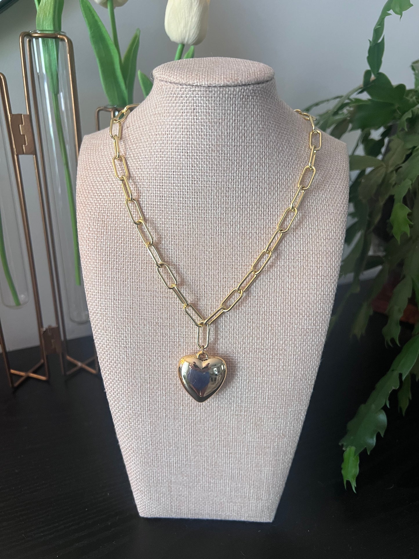 Gold Bubble Heart Necklace