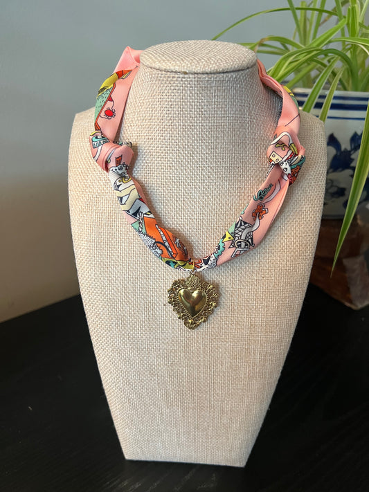 Pink Heart Scarf Necklace