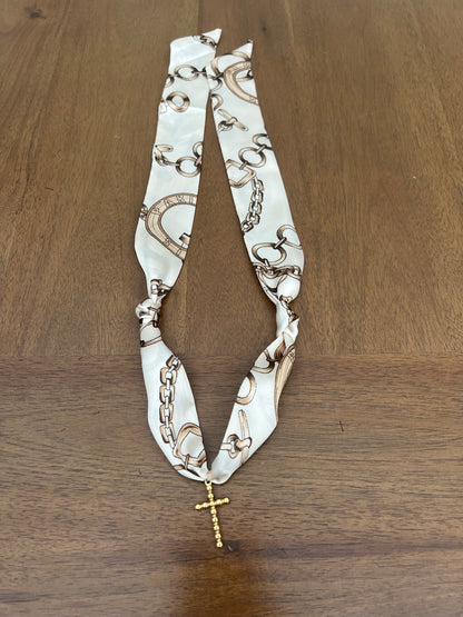 White Chain Print Scarf Necklace