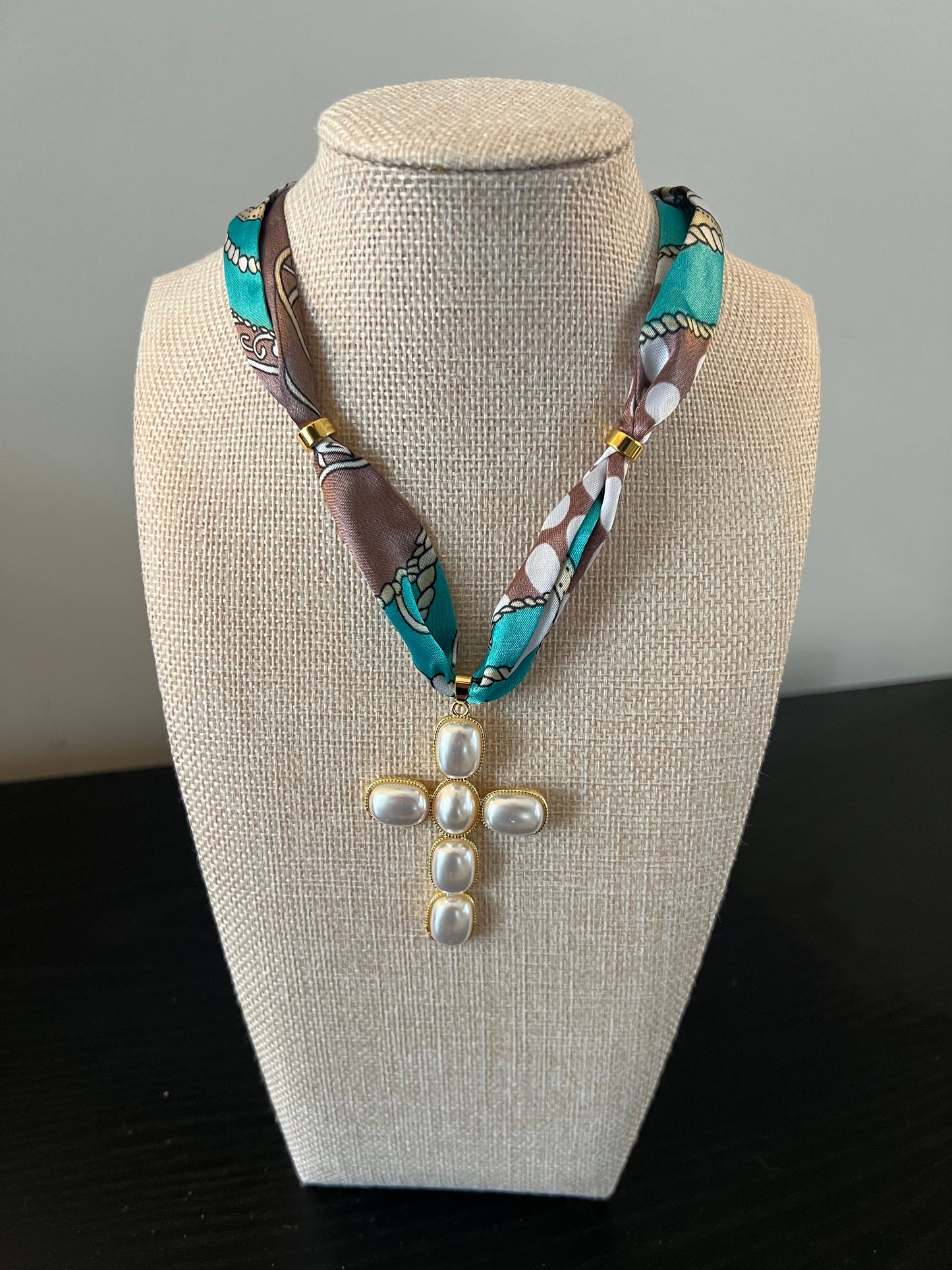 Pearl Cross Scarf Necklace
