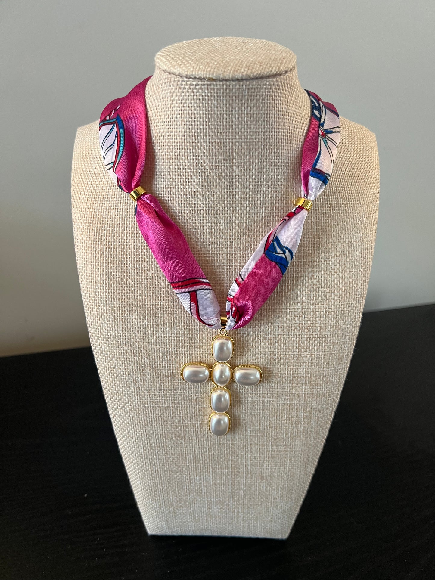 Pearl Cross Scarf Necklace