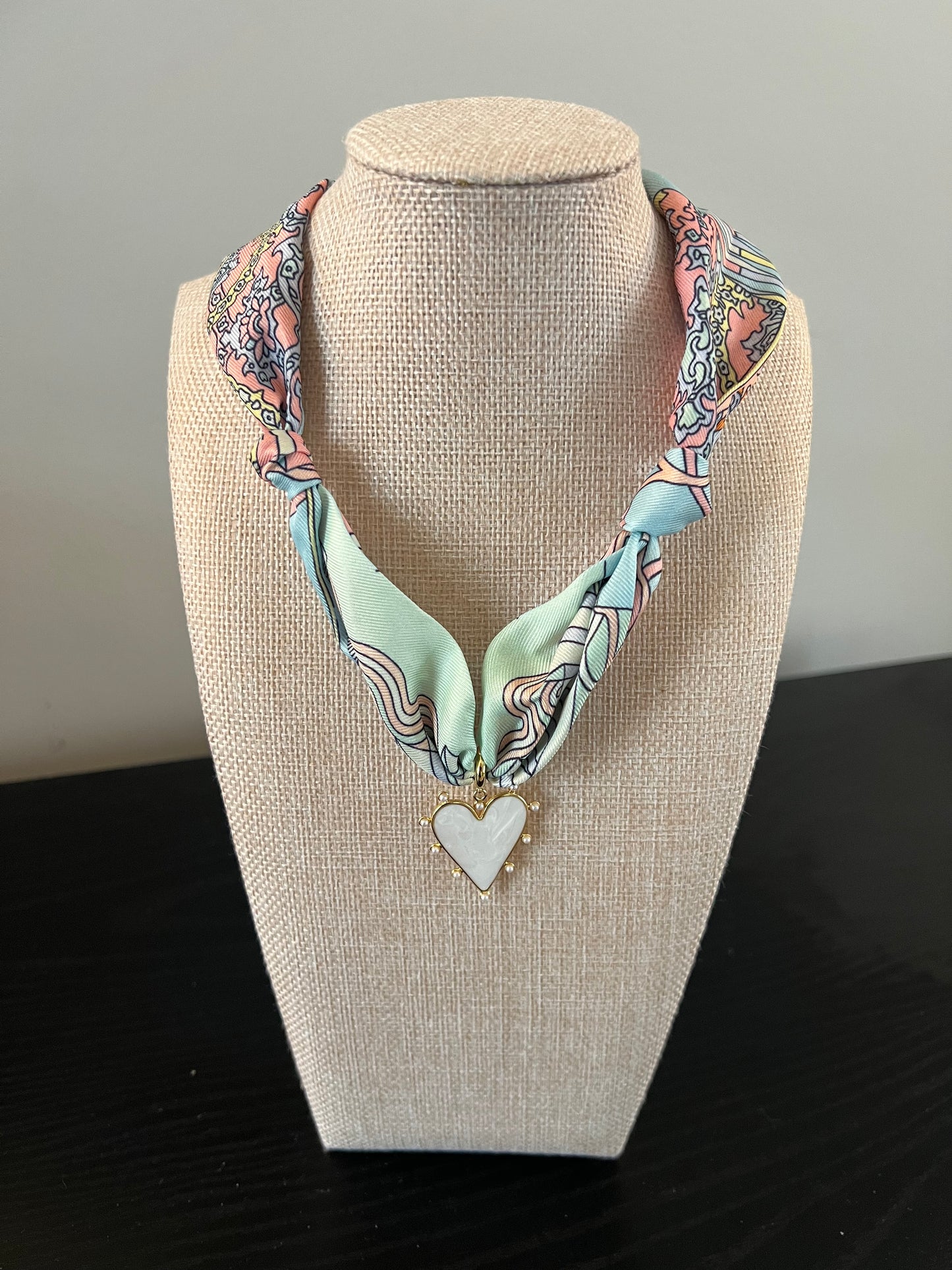 White Heart Scarf Necklace