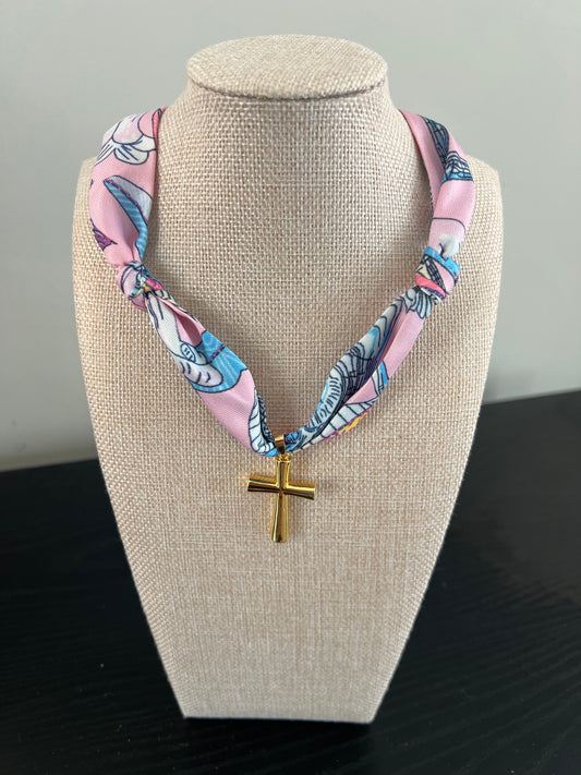 Gold Cross Scarf Necklace