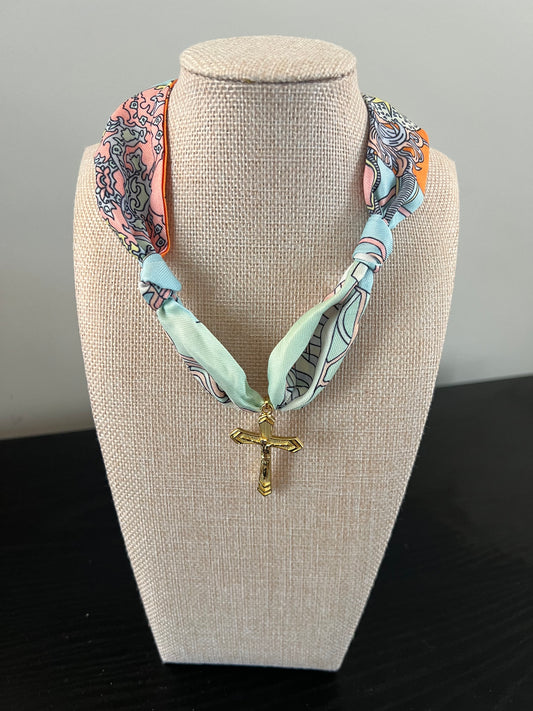 Gold Cross Scarf Necklace
