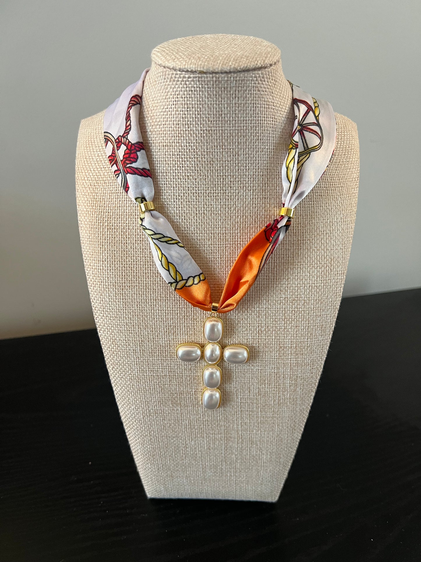 Pearl Cross Scarf Necklace