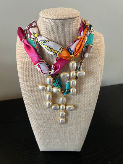 Pearl Cross Scarf Necklace