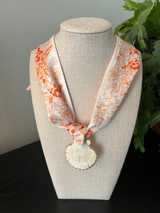 Orange Floral Shell Scarf Necklace